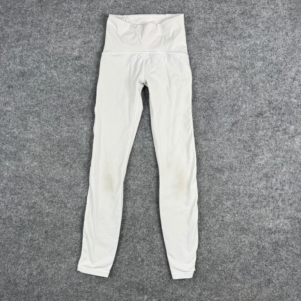 Lululemon Leggings Womens Size 2 White Mesh Panel High Rise Athletic Yoga Stain